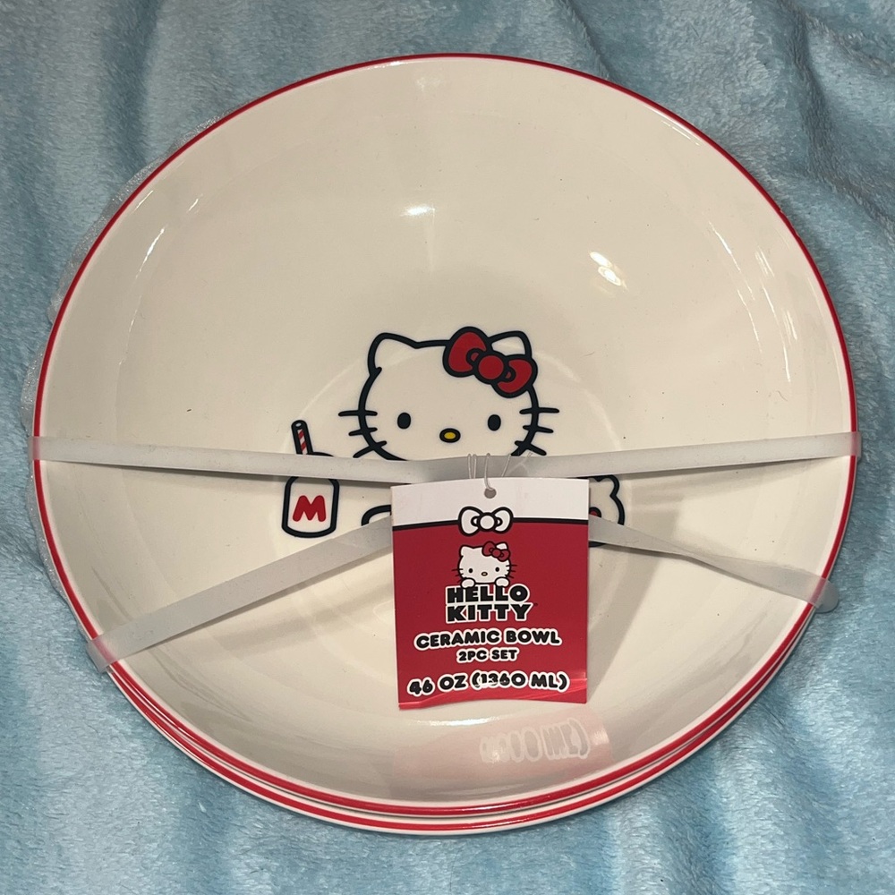 Hello Kitty Ceramic Bowl 2 Piece Set 46oz NEW NWT